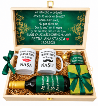 cadou tematica verde eleagant din partea finutei pentru nasii de botez